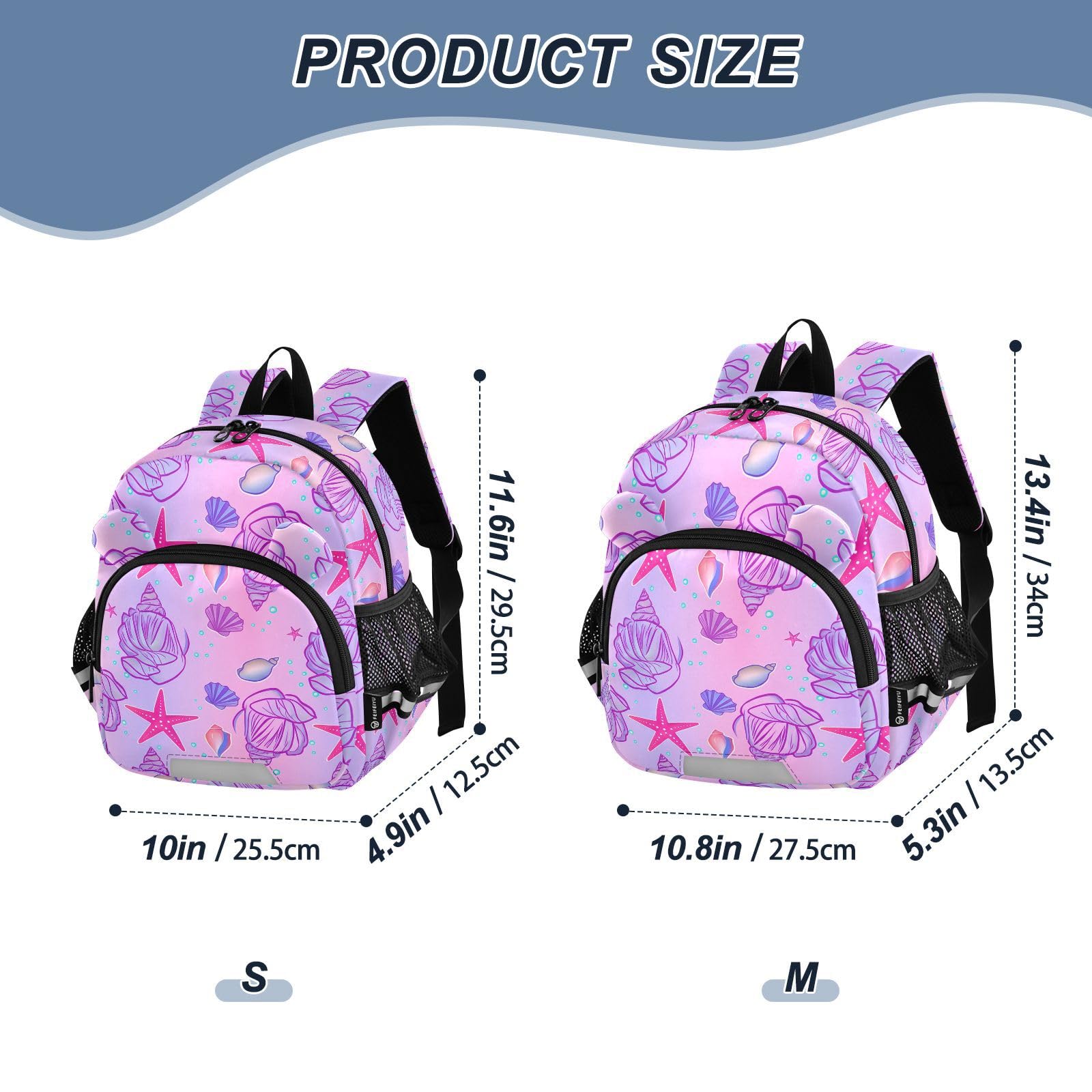 Seashell Starfish Bubble Purple Toddler Harness Backpack for Boys Girls 3-6 Years Kids Backpack with Anti Lost Safety Leash Baby Protection Backpack for Preschool Travel Walking