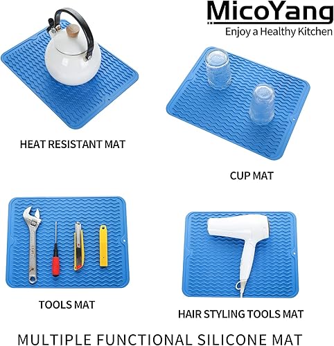 Miniatura 4 de MicoYang Alfombrilla de silicona para secado de platos para múltiples usos, fácil de limpiar, ecológica, resistente al calor, alfombrilla de