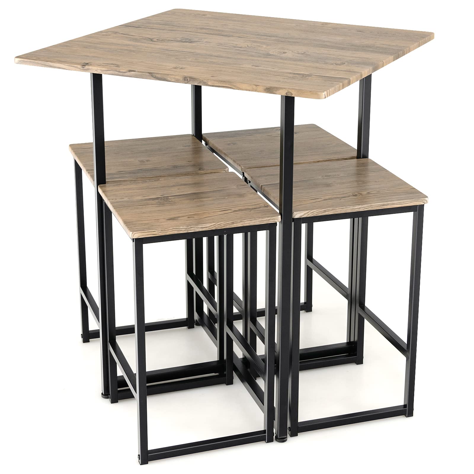 HOMASIS Mesa de bar con taburetes, juego de bar para casa, mesa alta, juego de muebles de bar para 4 personas, decoración industrial y ahorra espacio, mesas de bar, mesa de madera con sillas de