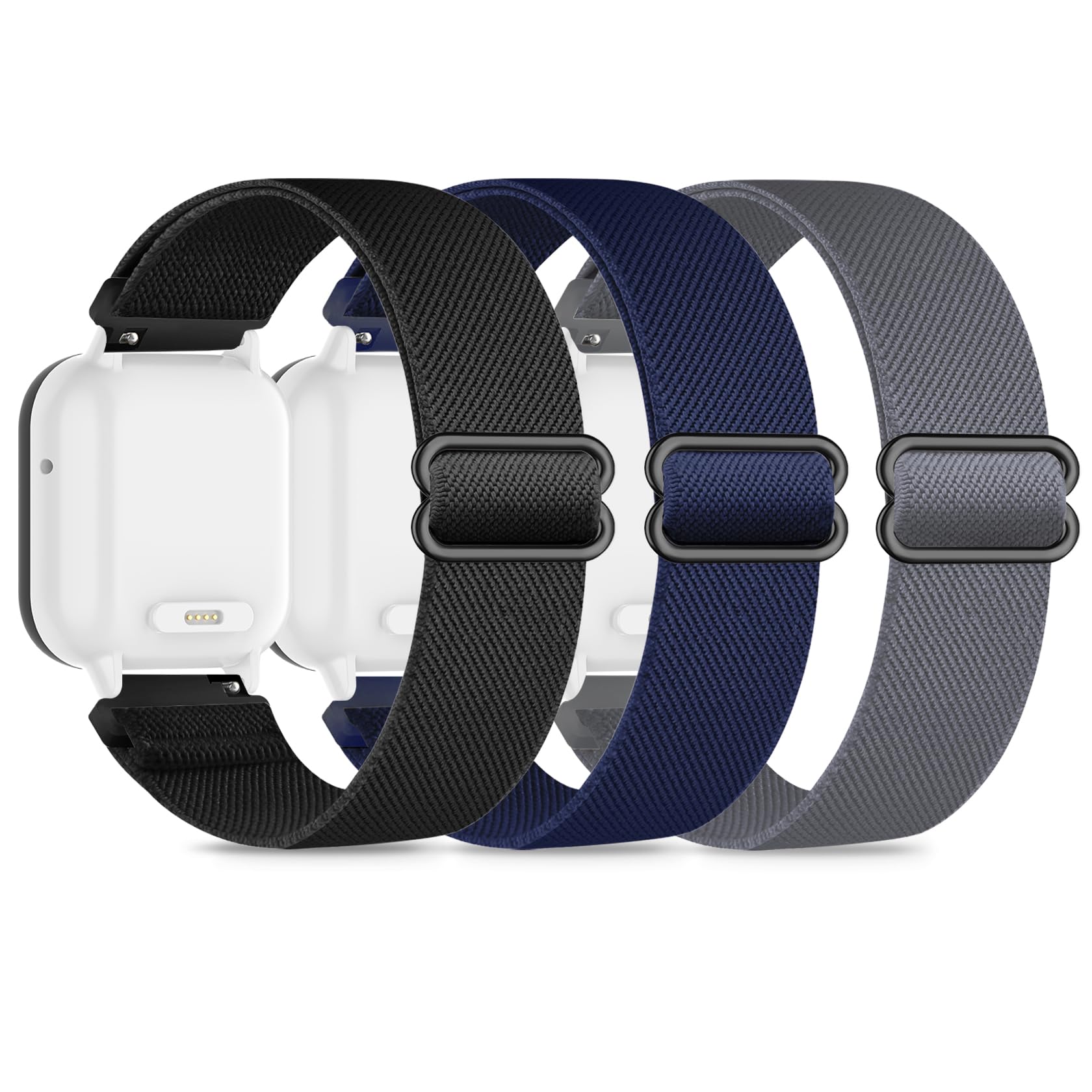 3 Pack Stretchy Nylon Compatible with Gizmo Watch Adventrue 3 3 2 1/Gabb Watch 3e 3 2 1/SyncUP Kids Watch & Cosmo JrTrack 4/3/2 SE/2/JrTrack Band, 20mm Solo Loop Soft Strap for Boys GirlsOEKO-TEX STANDARD 100