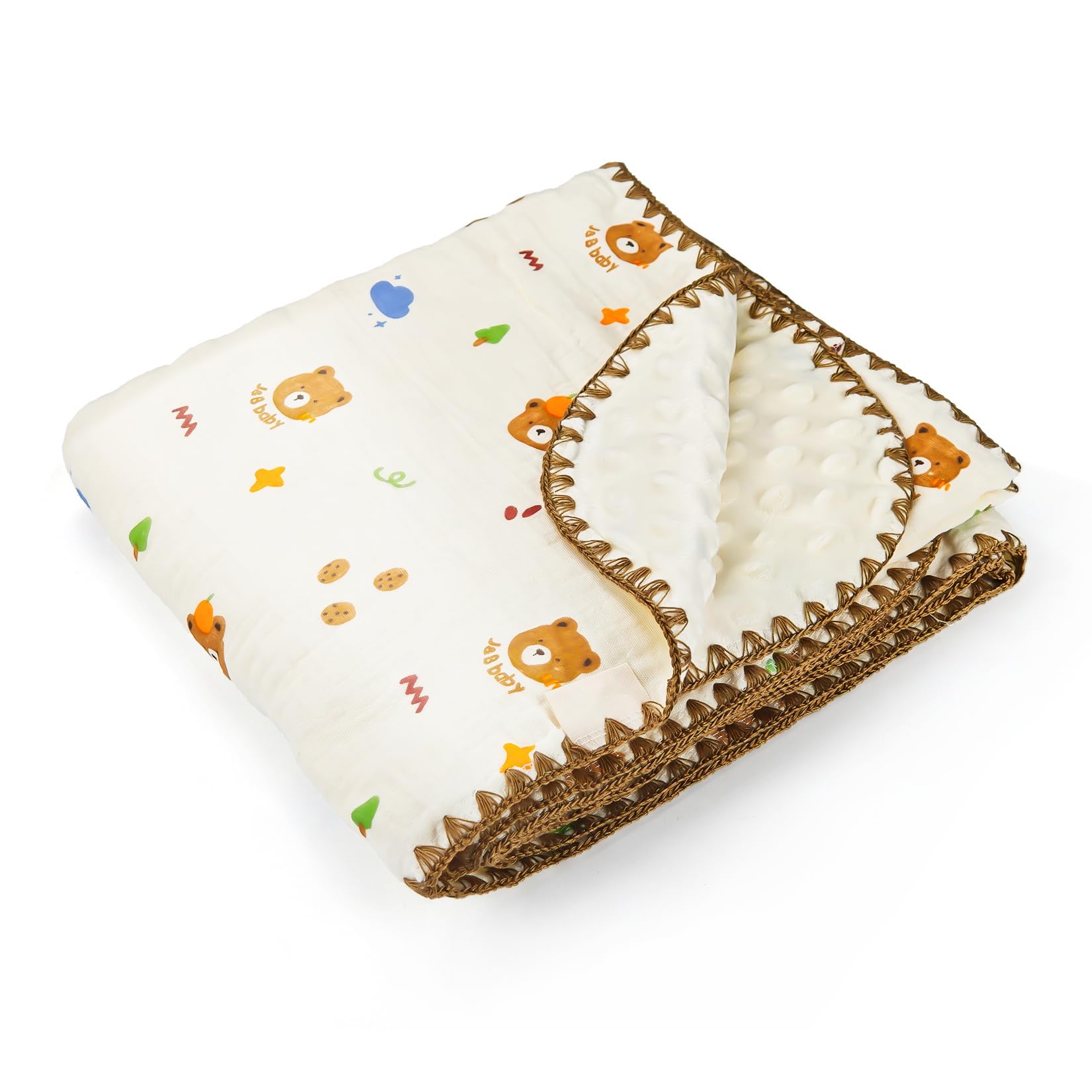 Doppelseitige Babydecke mit 100 % Musselin-Baumwolle und gepunktetem Fleece – Superweiche Kuscheldecke für Babys, Atmungsaktives Design mit zwei Texturen zum Schlafen und Kinderwagen (100x110 cm)