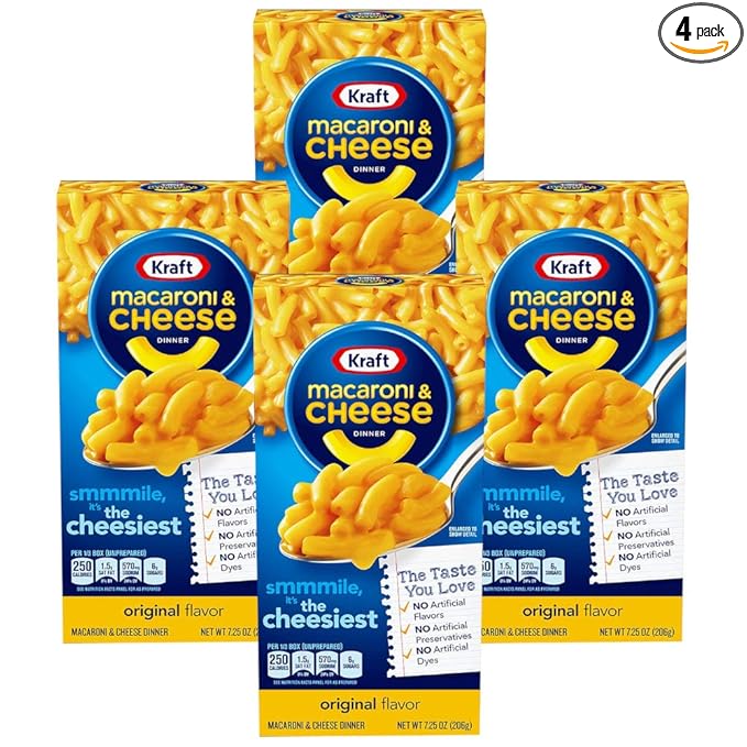 Kraft Macaroni & Cheese Dinner, Original Flavor, 4 x 206 g