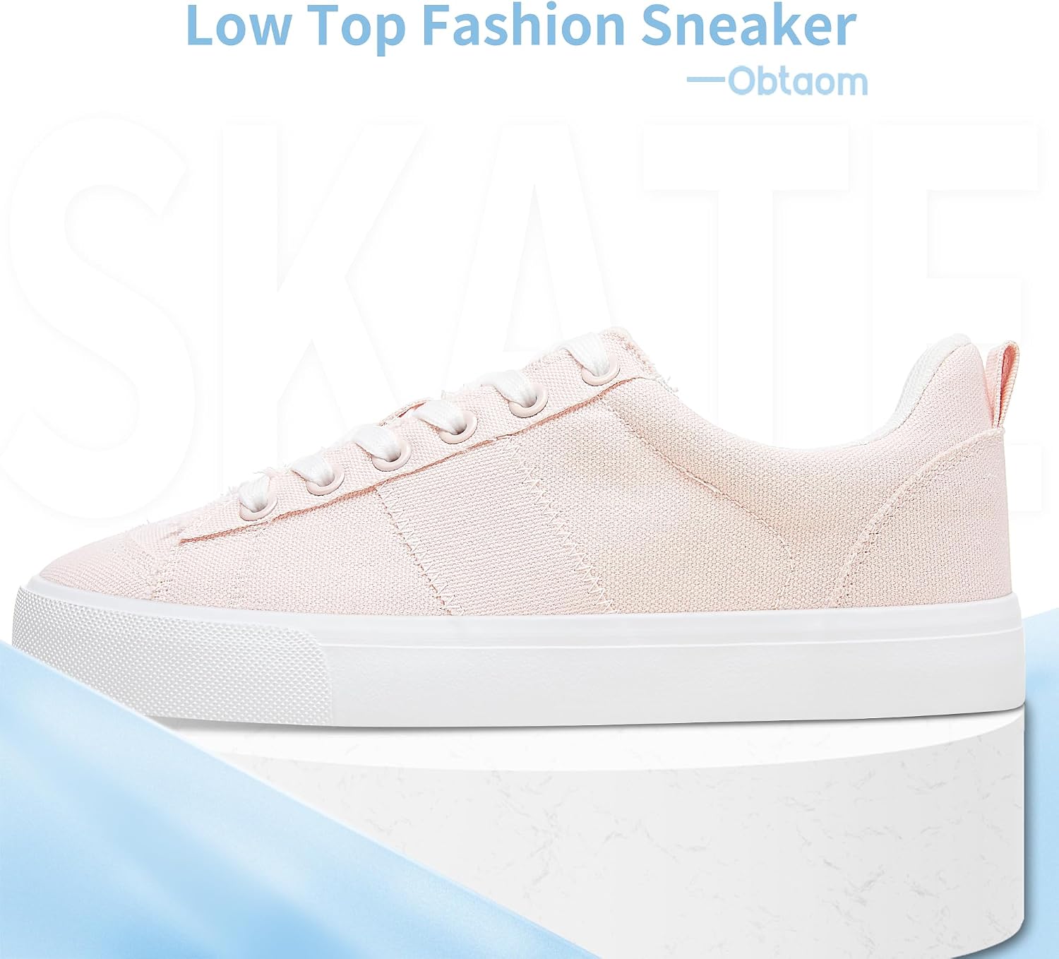 Obtaom Women's Canvas Sneakers Cute Lace up Fashion Sneaker Comfortable Skate Shoe for Lady Casual Tennis Flats image 2