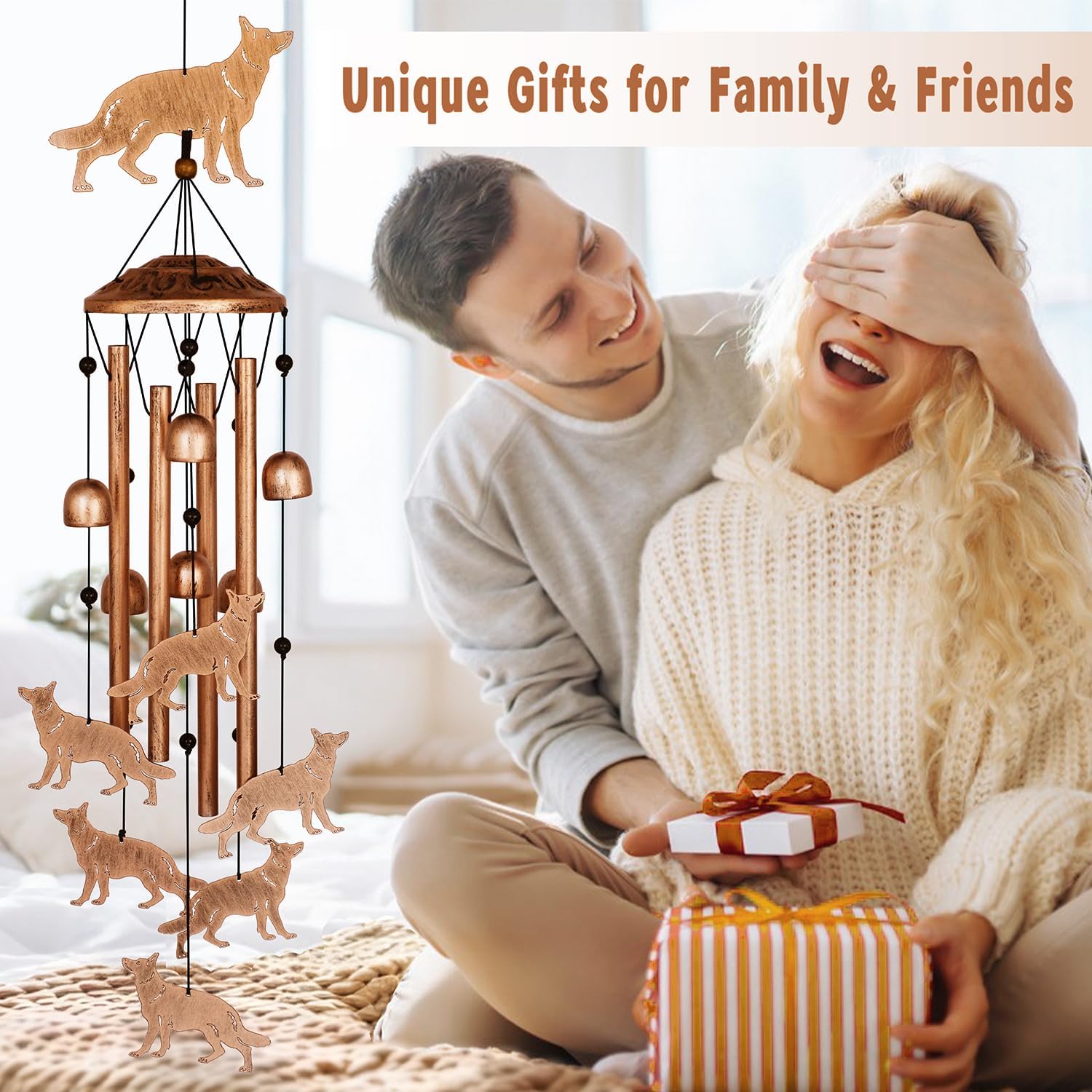 GDNSFIT German Shepherd Wind Chimes for Outside, Metal Windchimes Outdoors, Shepherd Gifts for Women/Men, Memorial/Birthday Gifts, Garden Decor for Outside, Patio or Yard, Durable Chimes for Outdoors