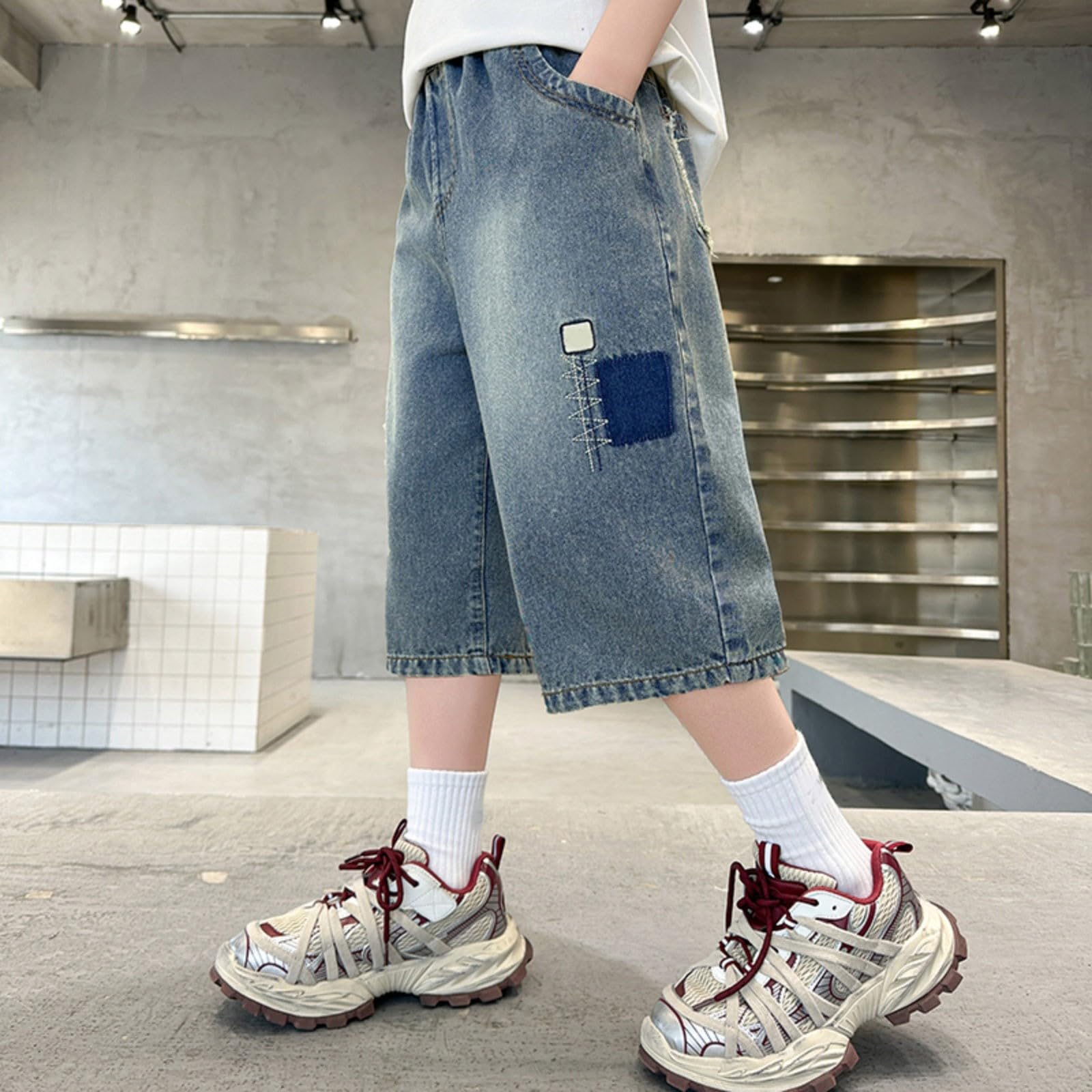 jeans bambin-Pantaloncini misti per ragazzi con elastico in vita per l'estate, pantaloncini in denim casual larghi per bambini dai 5 ai 14 anni, leggeri e resistenti, da indossare tutti i giorni