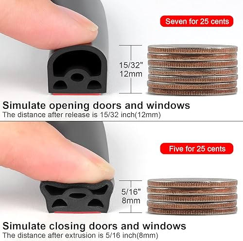 Miniatura 4 de Nueva actualización Tira de sellado de puerta de silicona de 19.7 pies para puertas y ventanas, diseño de cámara insonorizada multicapa,