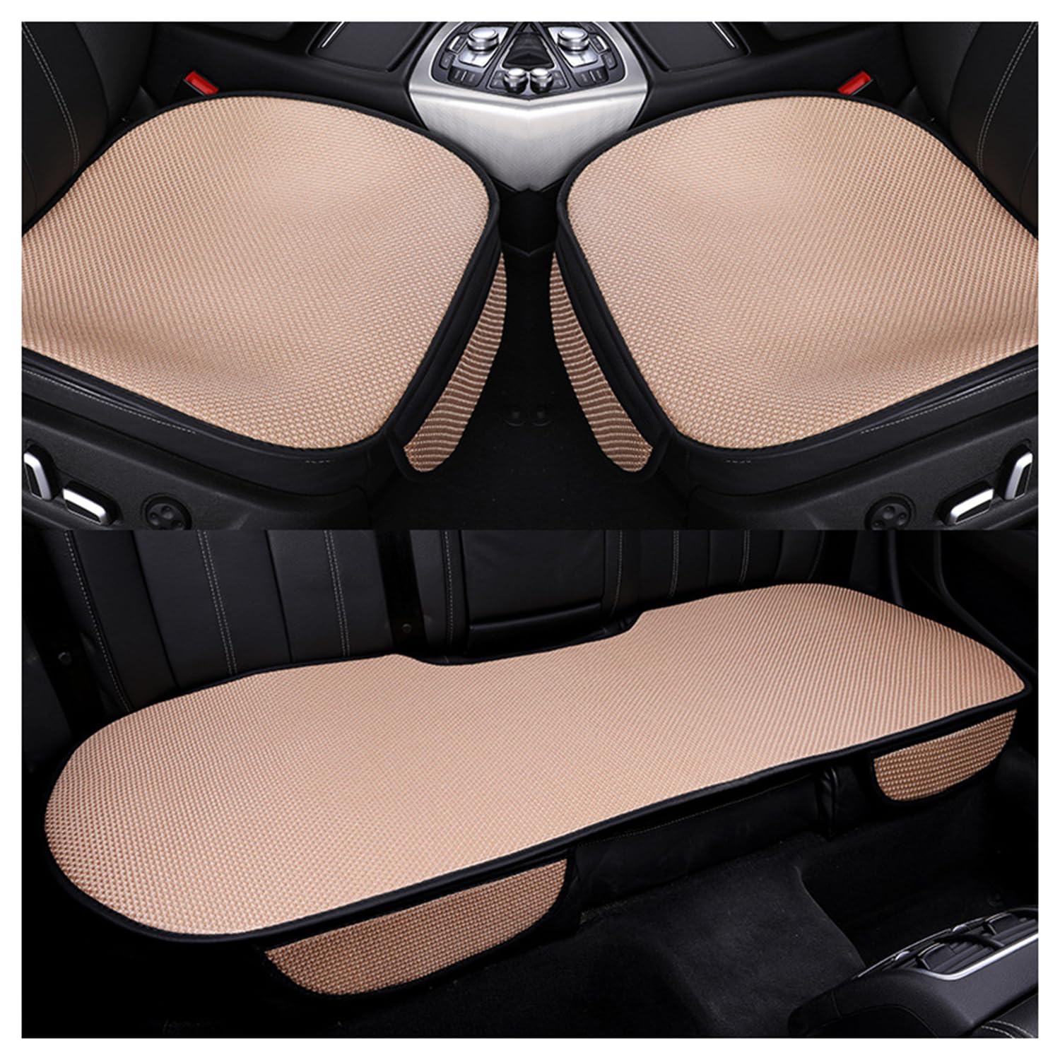 GQTMEUGTZ Car Seat Cushion 3 Piece Set for Benz C-Klasse C200 C260 C300 C180 C220d C200 AMG C400 C350, Breathable Ice Silk Car Seat Covers Front Rear Protection Anti Slip Pad Set,C