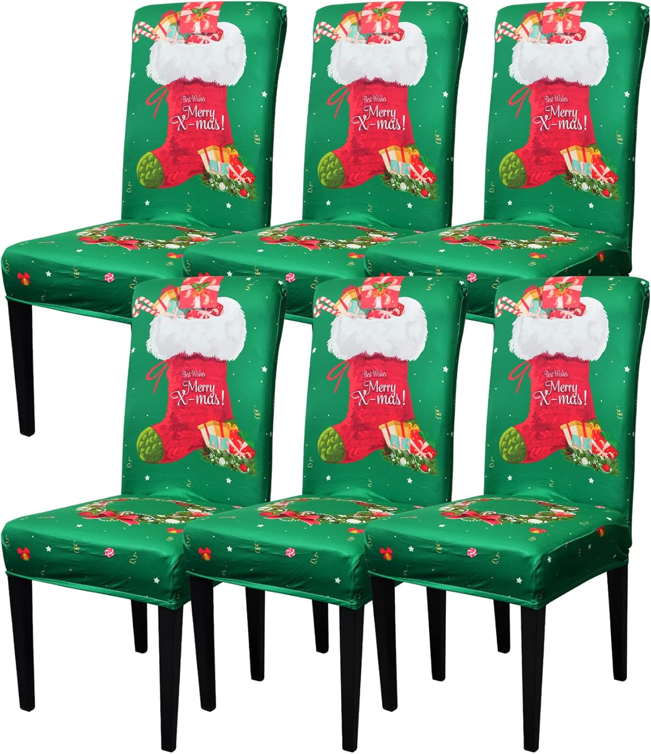 beifivcl Christmas Chair Covers Set of 6, Stretch Xmas
