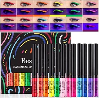 12 Colors Matte Liquid Eyeliner Set Glow Rainbow Colorful Neon Eyeliner Pencil Pigmented Waterproof Smudgeproof Long Lasti...