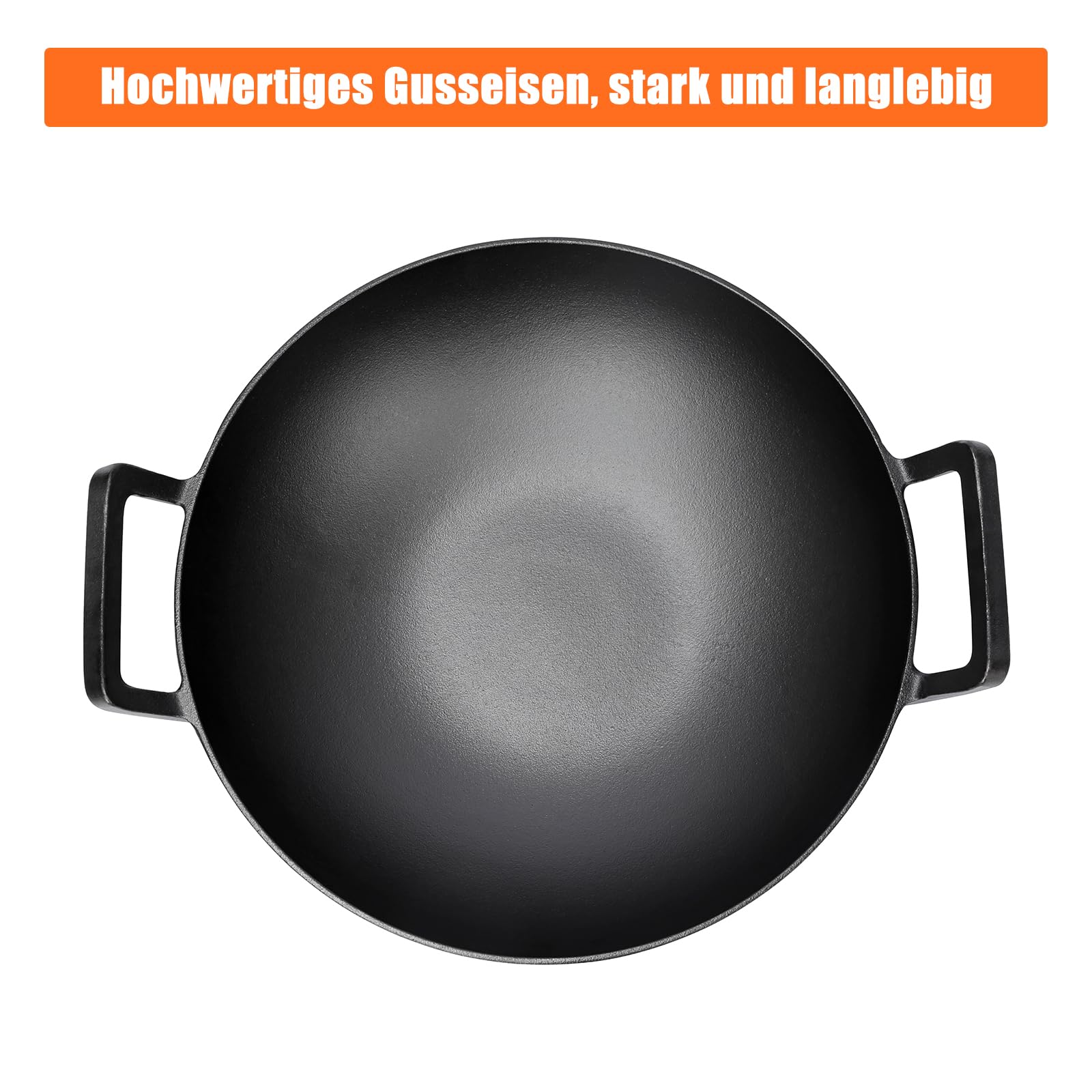 GFTIME Żeliwny wok Ø 36 cm, do grilla gazowego, do kuchenek indukcyjnych, ogniowych, żeliwnych patelni wok do Weber Spirit, Genesis Gourment, do grilla 57 cm