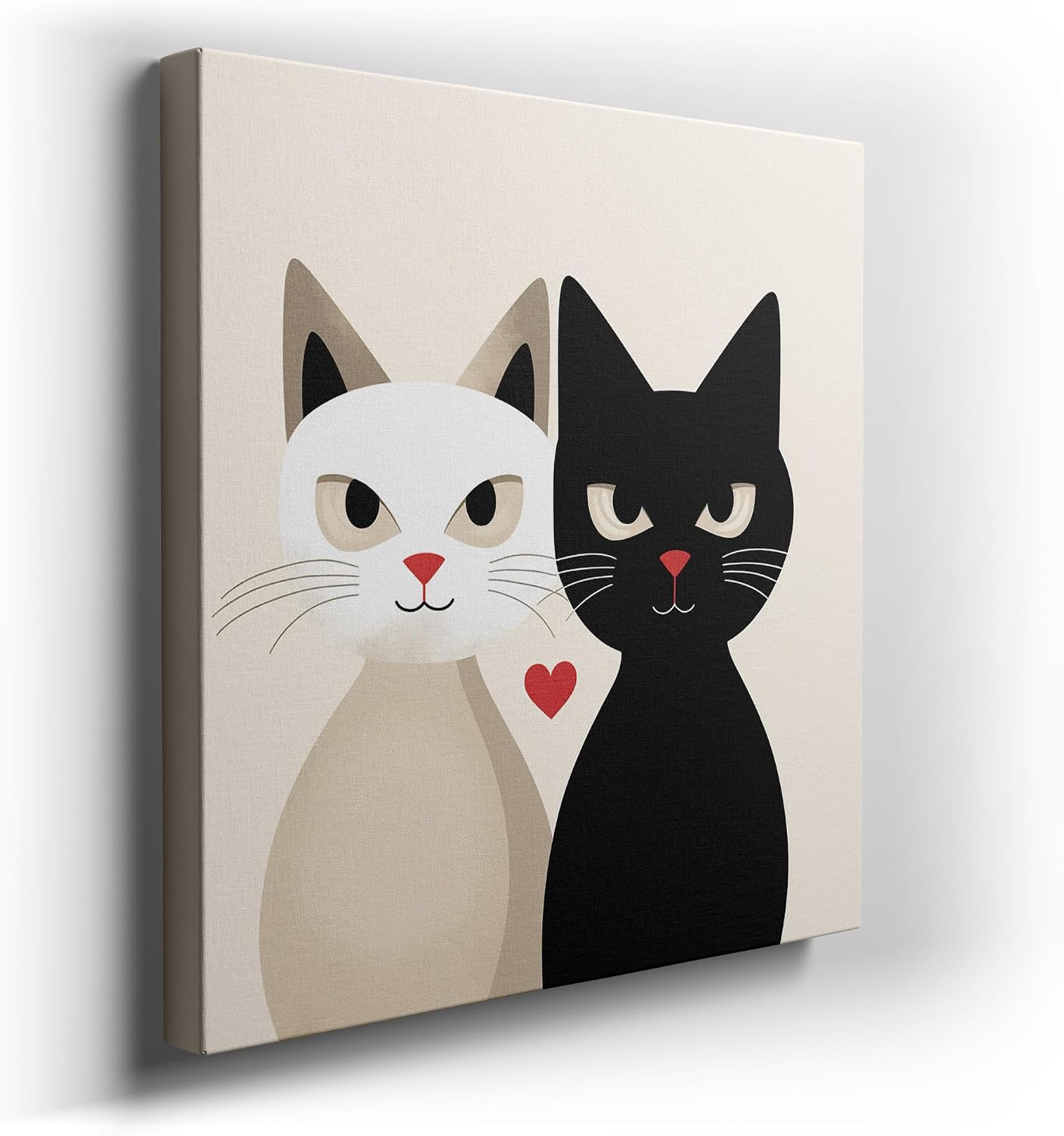 Canvas for Living room. Feline Yin and Yang � A Heartwarming Tale of Contrasting Companions, 27 x 18 inch Canvas Wall Art - Ready to Hang - 69x46 cm (27x18 inch)