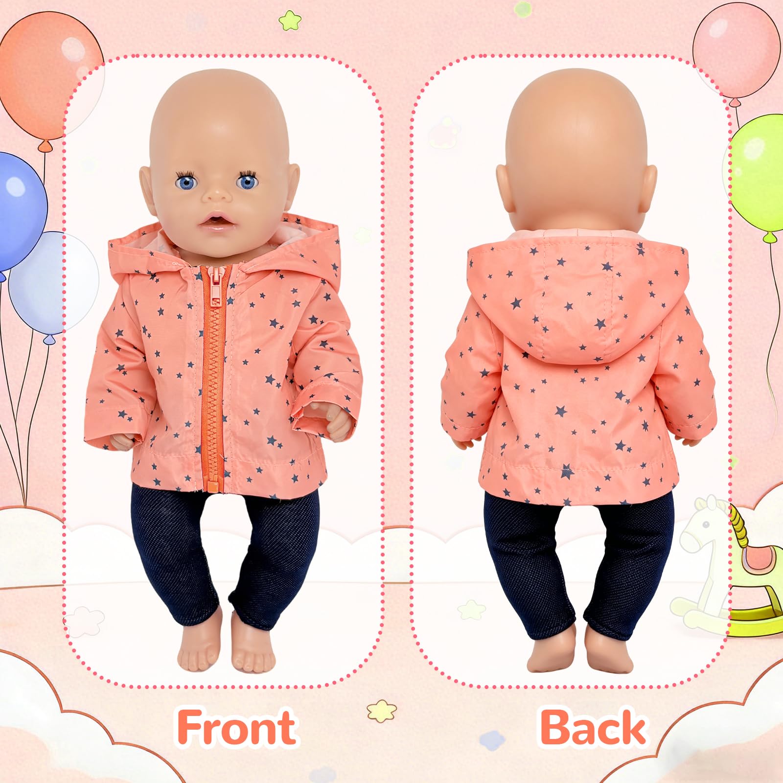 Vêtements de poupée 35-43 cm, 5 pièces Tenues de poupée avec Veste, t-Shirt, Pantalon, Chaussures et cintres, Accessoires pour poupées de bébé, garçons et Filles, Cadeaux (Lot de 2)