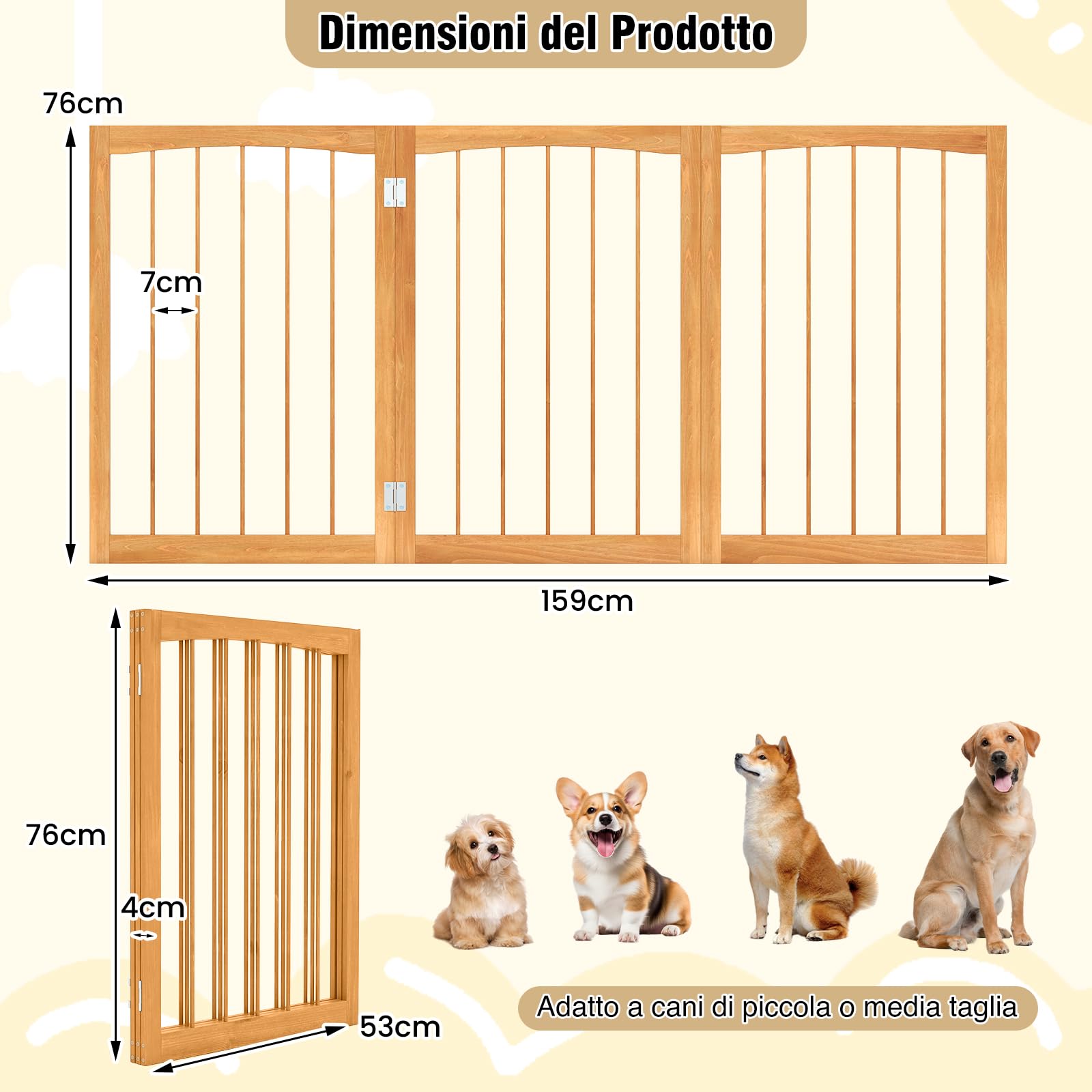 COSTWAY Cancelletto in Legno per Cani 159 x 76 cm, Recinto per Bambini, Cancello Pieghevole a 3 Pannelli per Porte, Scale e Corridoi (Marrone)