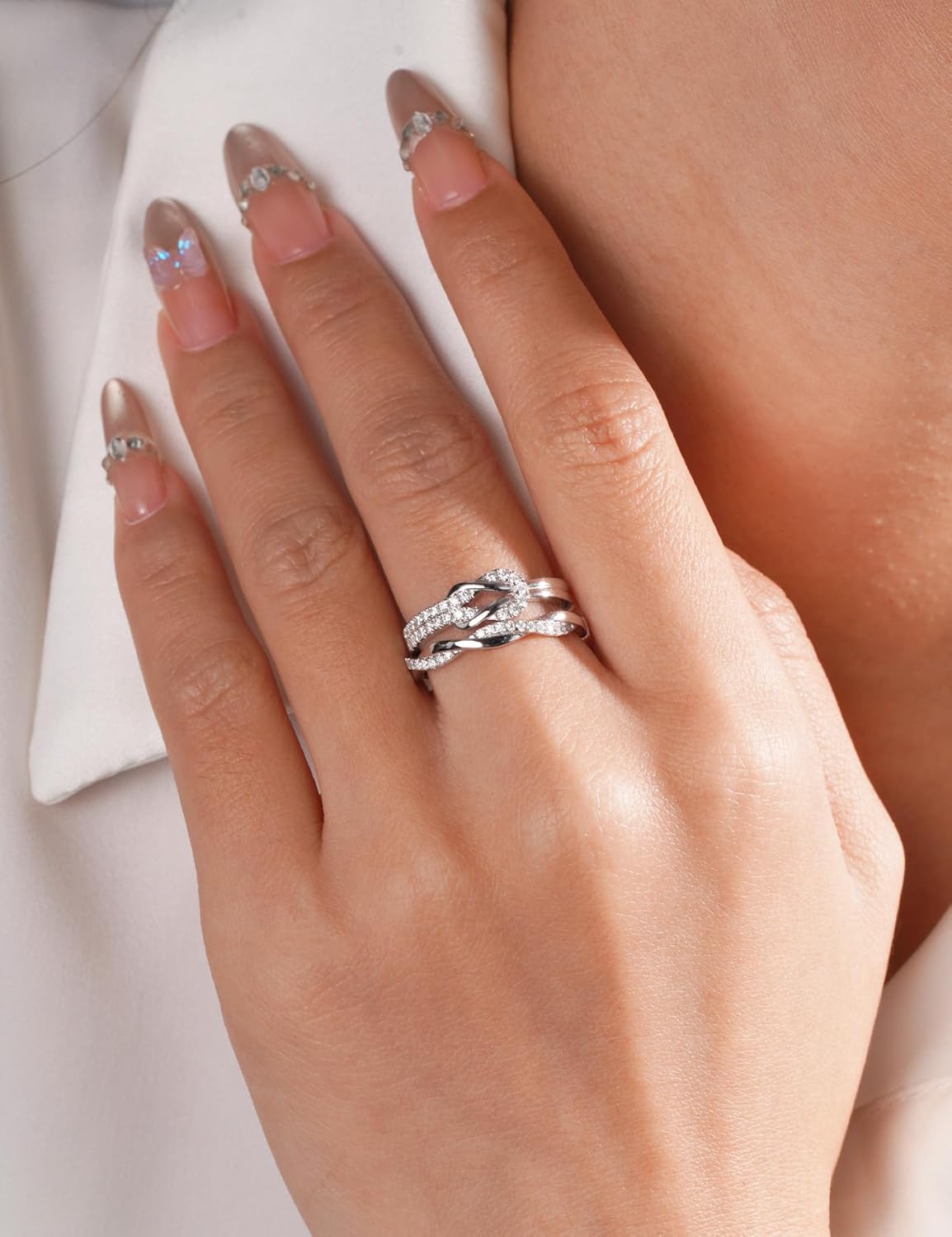 IMOLOVE Mother Day's Gift The Love Between Mother and Daughter Rings Moissanite Wedding Band Moissanite Rings for Women Mother Daughter Square Knot Ring for Women