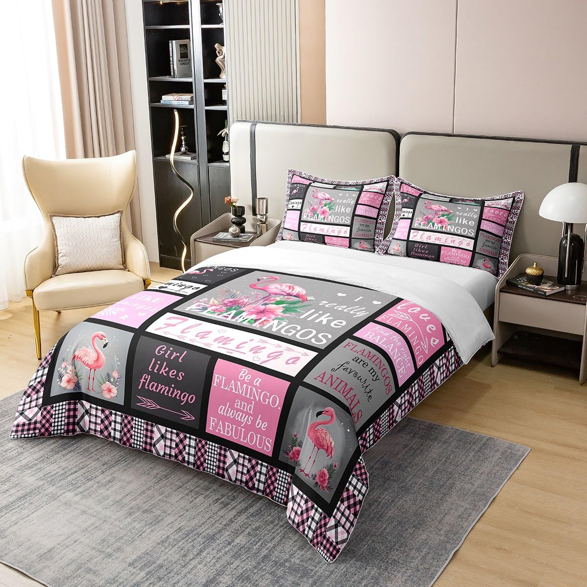 Feelyou Pink Flamingo Bedspread Twin - Tropical Watercolor Quilt Set With Pillowcase For Kids