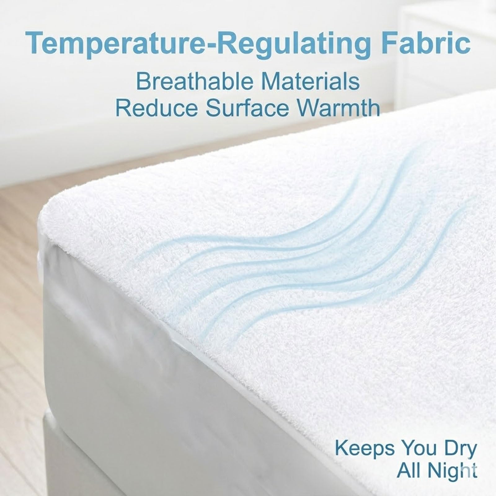 Protector De Colchón Impermeable Superficie De Rizo De Algodón Silenciosa Funda Transpirable con Bolsillo Profundo For Protección De Cama(76 * 80 * 18in)