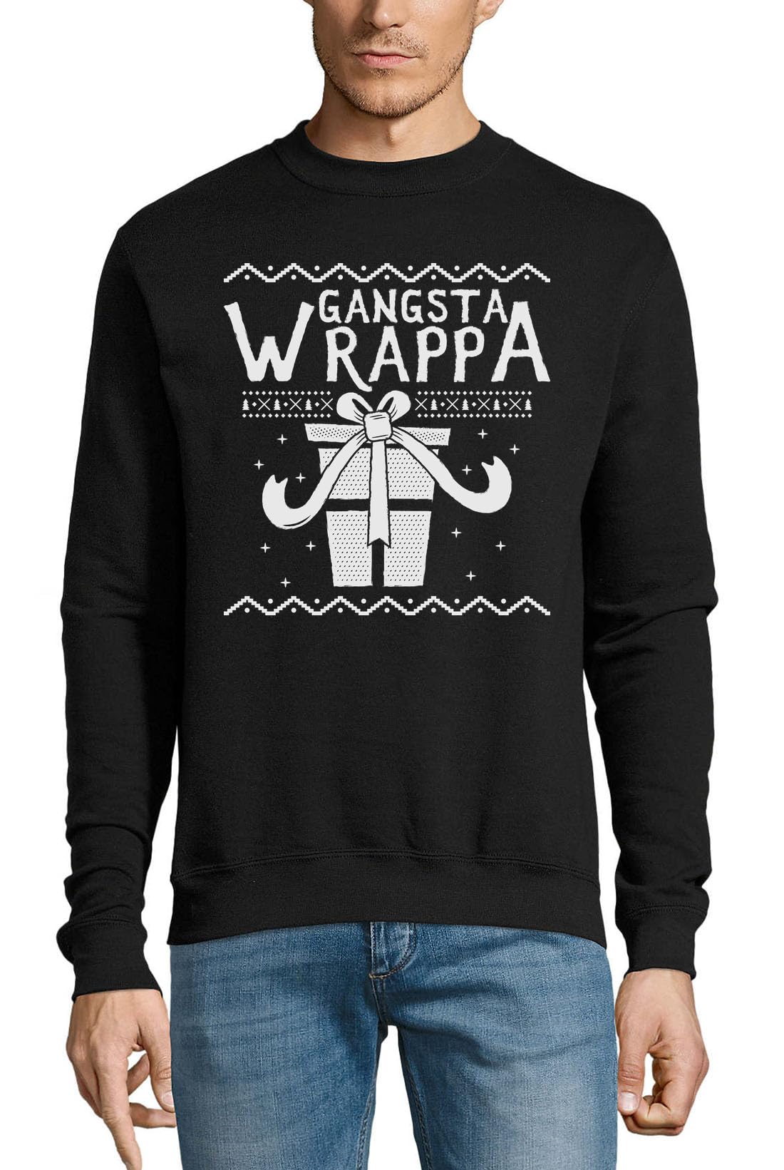Pull en coton noir Gangsta Wrappa en maille premium durable