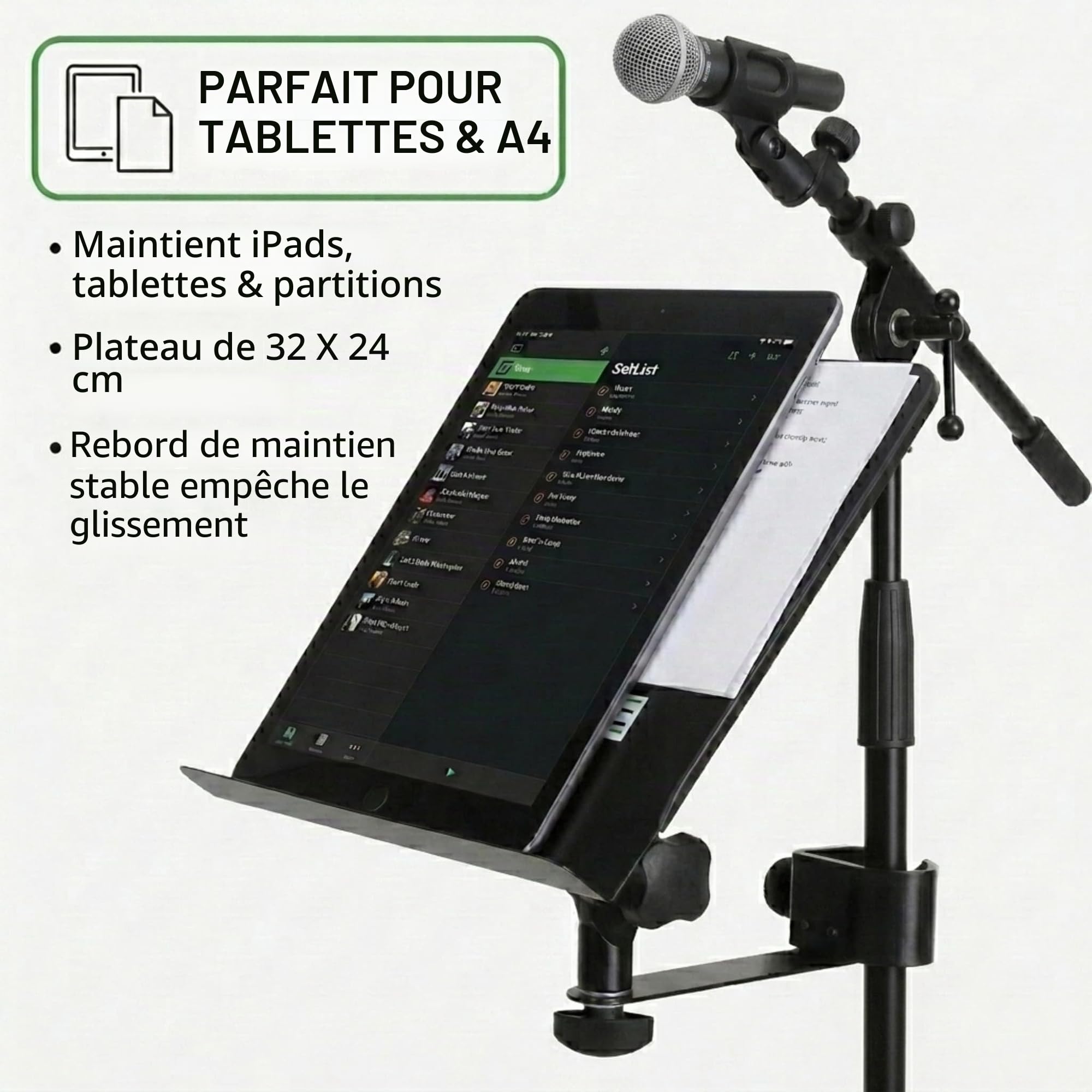 Pronomic NH-100 Porte-partitions pour micros (porte-partitions à clipser, support de partitions pour micro, porte-concept) noir