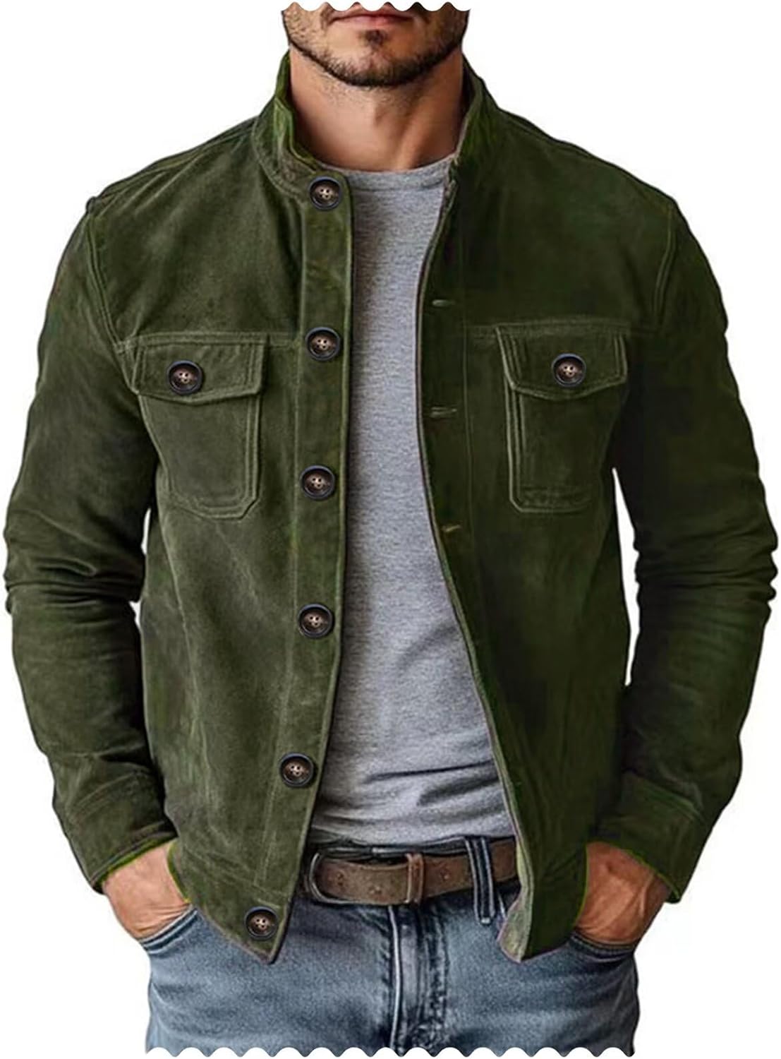 Men's Vintage Trucker Suede Leather Jacket for Men Casual Western Blazer Shirt Style Coat Jacket