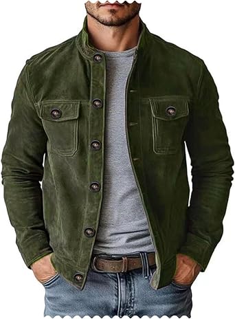 Men's Vintage Trucker Suede Jacket Lightweight Faux Leather Casual Western Blazer Sport Coat