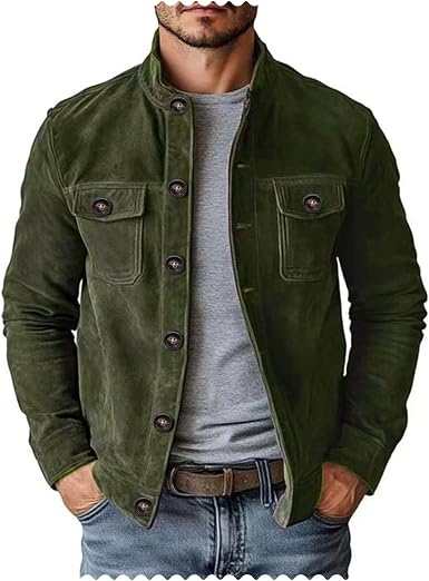 Men's Vintage Trucker Suede Jacket Lightweight Faux Leather Casual Western Blazer Sport Coat