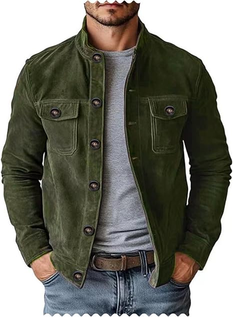 Men's Vintage Trucker Suede Jacket Lightweight Faux Leather Casual Western Blazer Sport Coat