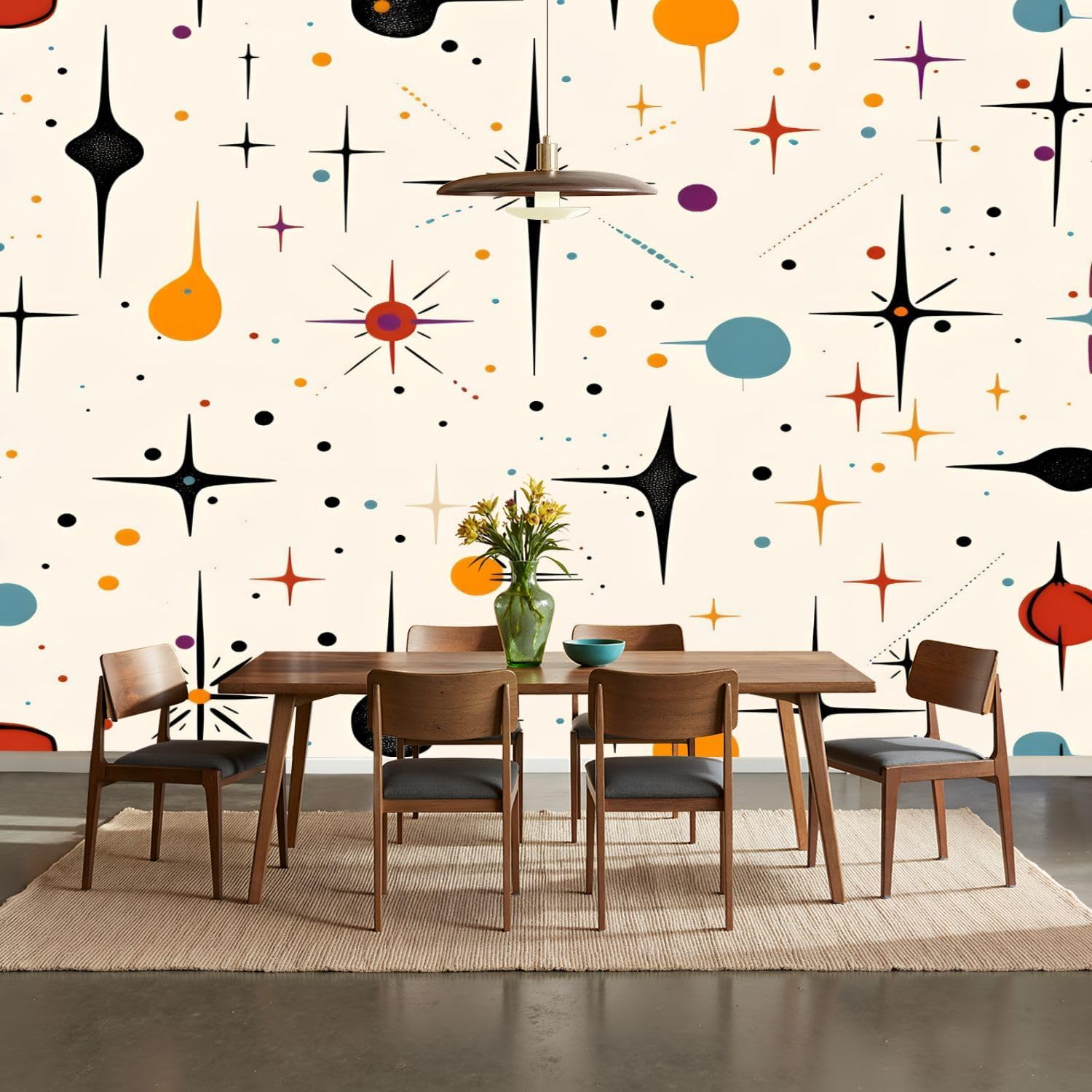 100"x144" Wall Mural Peel and Stick Wallpaper Mid Century Fifties Modern Retro Luxurious Graphic Wall Decor Self Adhesive Removable Wall Stickers for Bedroom Living Room