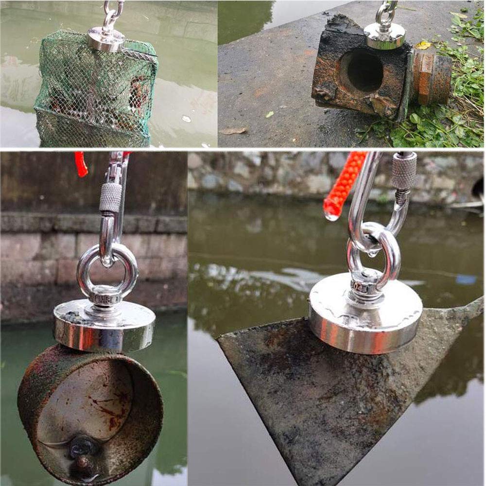 MUTUACTOR 300 kg siła przyczepności N52 magnes neodymowy z liną (15 m / 49 stóp), super silny magnes, idealny do łowienia ryb magnetycznych – Ø 75 mm z oczkiem, magnes neodymowy do garnków,