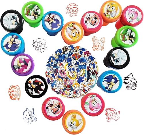 Suministros de fiesta de cumpleaños sónico recuerdos de fiesta de Sonic para niños incluyendo 24 sellos temáticos sónicos 50 calcomanías sónicas
