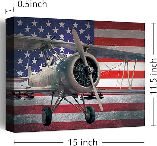 Miniatura 2 de Lienzo decorativo rústico con bandera estadounidense, bandera estadounidense y estilo antiguo de aviones, póster impreso para decoración de hogar,