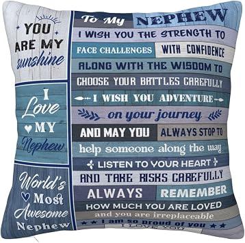 Nephew Gifts from Auntie, Best Gifts for Nephew from Aunt Uncle, Nephews Birthday Gifts, Nephews Graduation Gifts Throw Pillow Cover 18 x 18 Inches