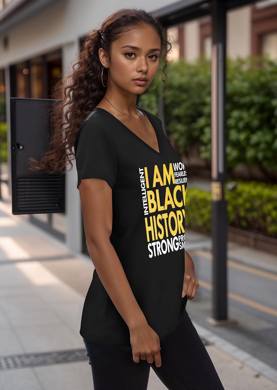 Black History Shirts for Women I Am Black History Month Shirt V Neck Graphic African American Short Sleeve Tee Tops - Image 3