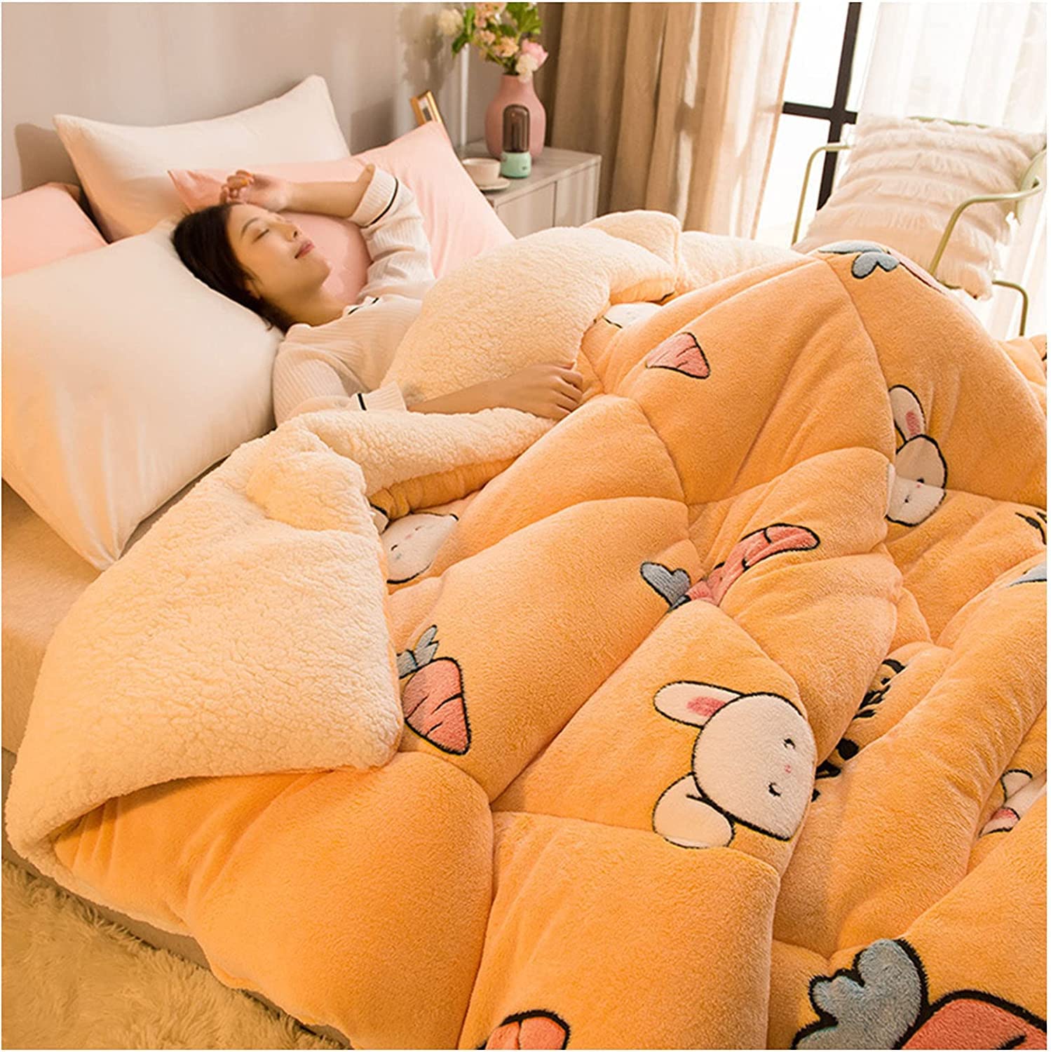 LLiuvcc Thick Warm Cashmere Blanket Bedding, Fleece Blanket, Winter Quilt Thicken Lamb Cashmere Duvet for Winter Double Bed, Bedding, Fluffy Soft Plush(Colour6,150x200cm(3.5KG))