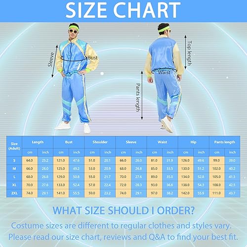 Vista 4 de 80s Tracksuit Costume for Men Women, 90s Retro Hip Hop Costumes Jacket Shell Windbreaker Disco Party Dress Mens Adult