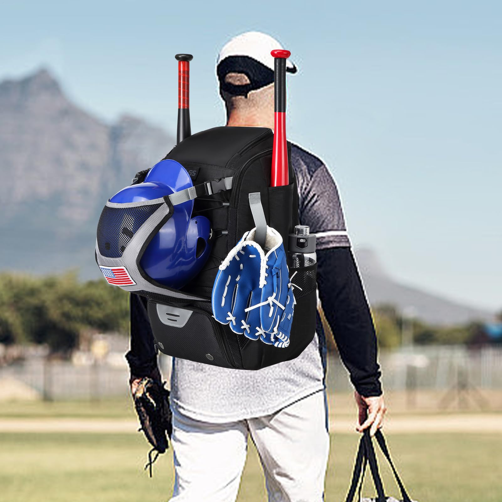 Borsa per attrezzatura da baseball - Zaino leggero per ragazzi, supporto per mazza da softball, con gancio per recinzione, scomparto per casco, organizer multitasche | Borsa per attrezzi sport