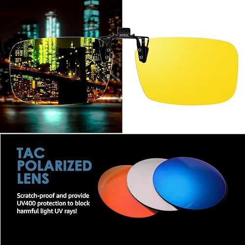 Miniatura 4 de Xfeel Gafas de conducción nocturna con clip negro y amarillo sobre gafas de prescripción antirreflejos para visión nocturna