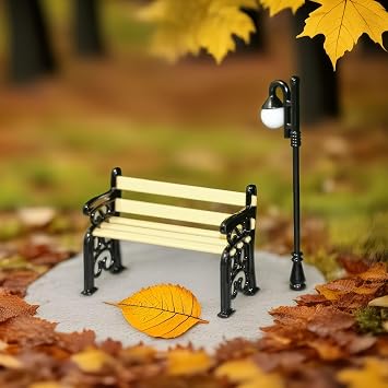 Miniature Lamppost & Bench Set 124 Scale Metal & Wood Outdoor Scene Accessories for Dollhouse Garden, Park Decor, Adult Collector