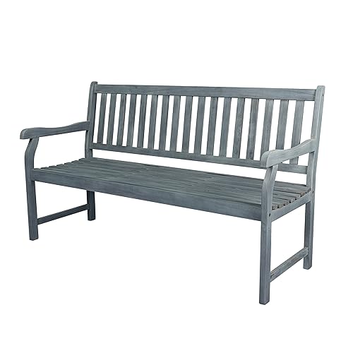 JONATHAN Y BNH101B Laurel 59.1" 3-Seat Slat-Back 600-Lbs Support Acacia