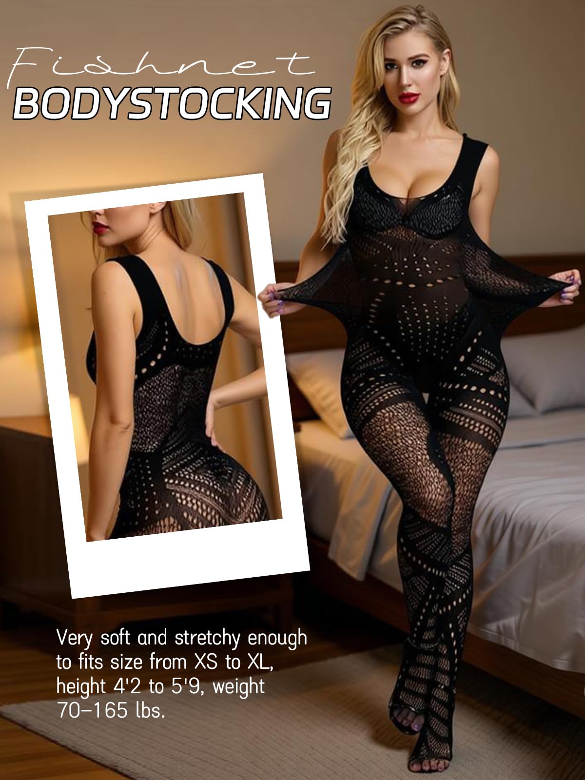 Buitifo Womens Fishnet Bodystocking Plus Size Crotchless Bodysuit Sexy Tights Soft Nightwear Lingerie: One Size Black Nxx