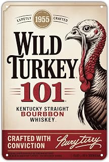 Wild Turkey Bourbon Whiskey tin sign Vintage Wild Turkey 101 Metal Sign Print Aesthetic for Garden Yard Bar Porch Home Bedroom Kitchen Wall Decor Decor Gift 8 x 12 inch