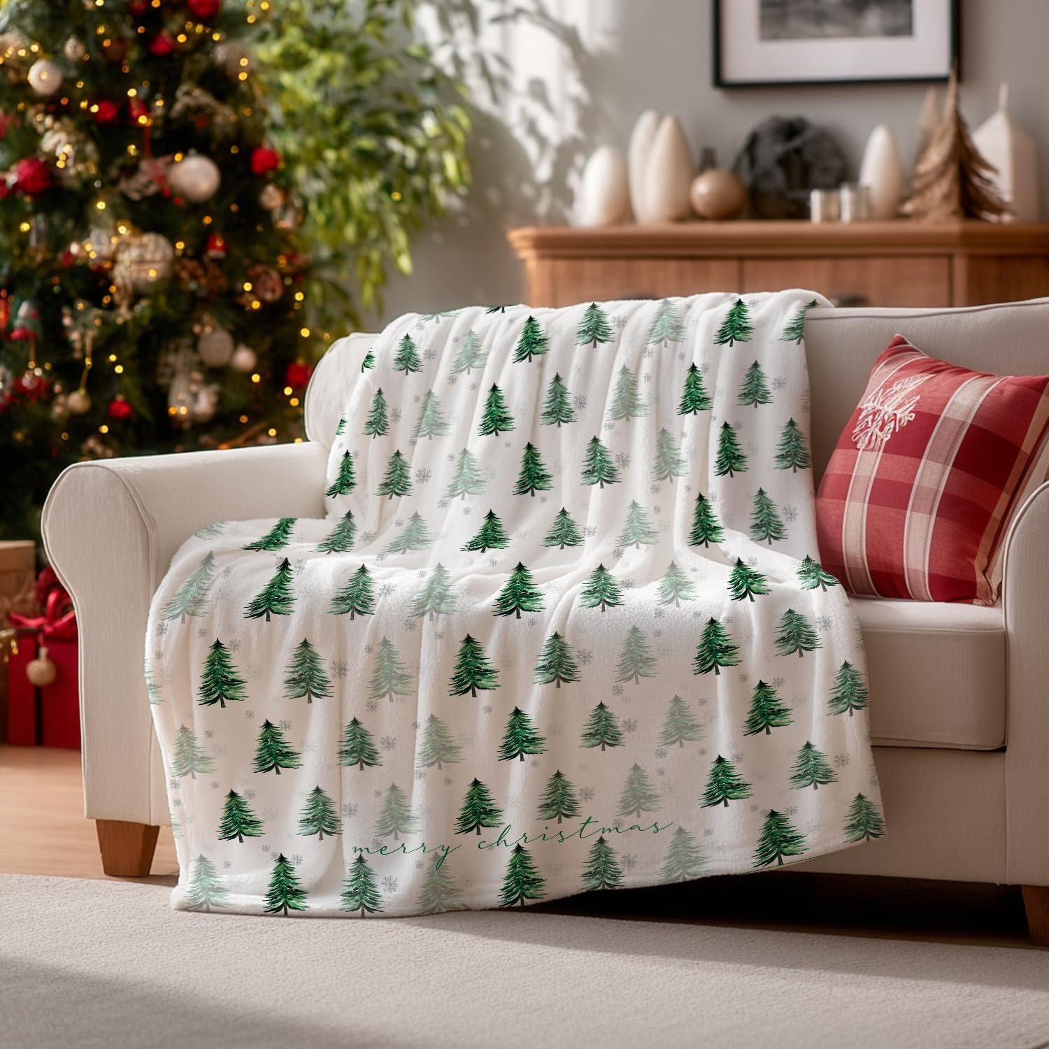 Horaldaily Christmas Flannel Blanket Throw, Christmas Pine Tree Green Soft Fuzzy Plush Cozy Fleece Blankets for Couch Sofa Bed Lounging, Ideal Gifts for Kids Adults Wife Self, 50x60 - Image 2