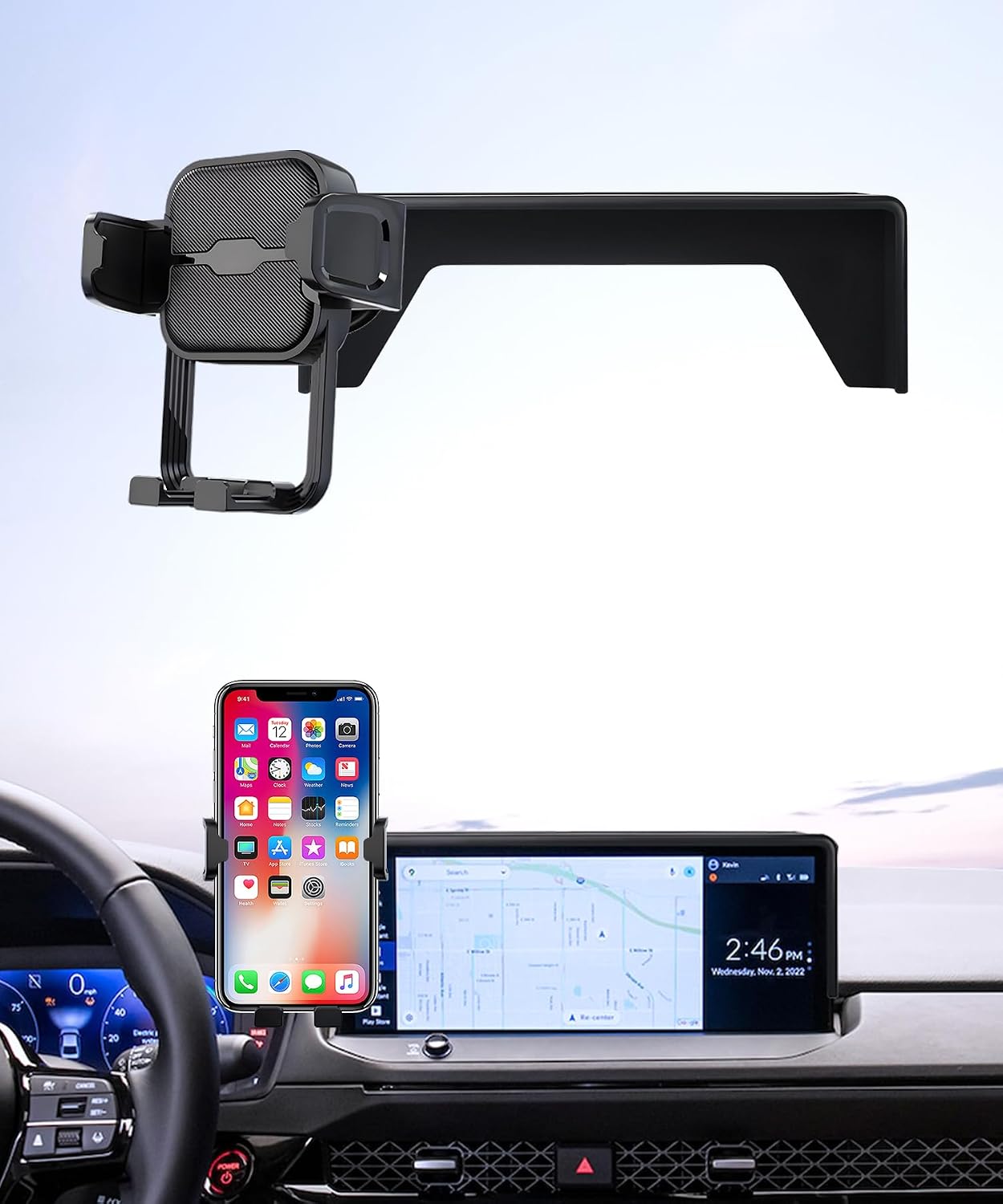 Car Phone Holder for Honda Accord/Hybrid 2023-2026, 12.3" Screen Fixed Clip, Auto Accessories Navigation Bracket, Interior Decoration Mobile Phone Mount, 360° Rotation