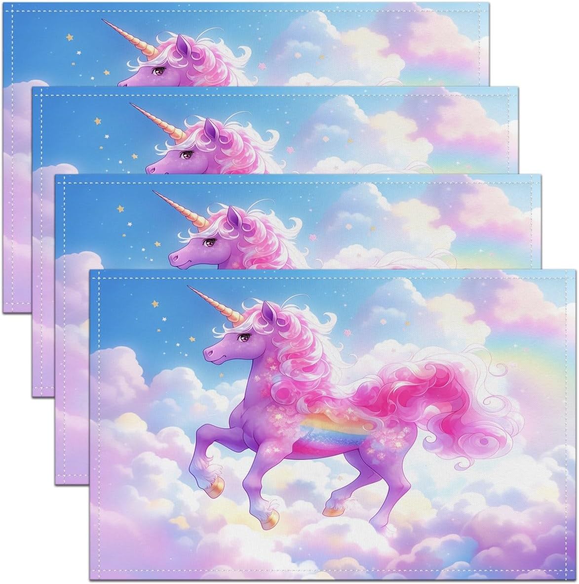 Feelyou Unicorn Placemats Set of 4 Girls Cute Unicorn Table Place Mats for Kids Boys Girls Rainbow Placemat for Kitchen Dining Table 18"x12" Unicorn Glitter Table Mats