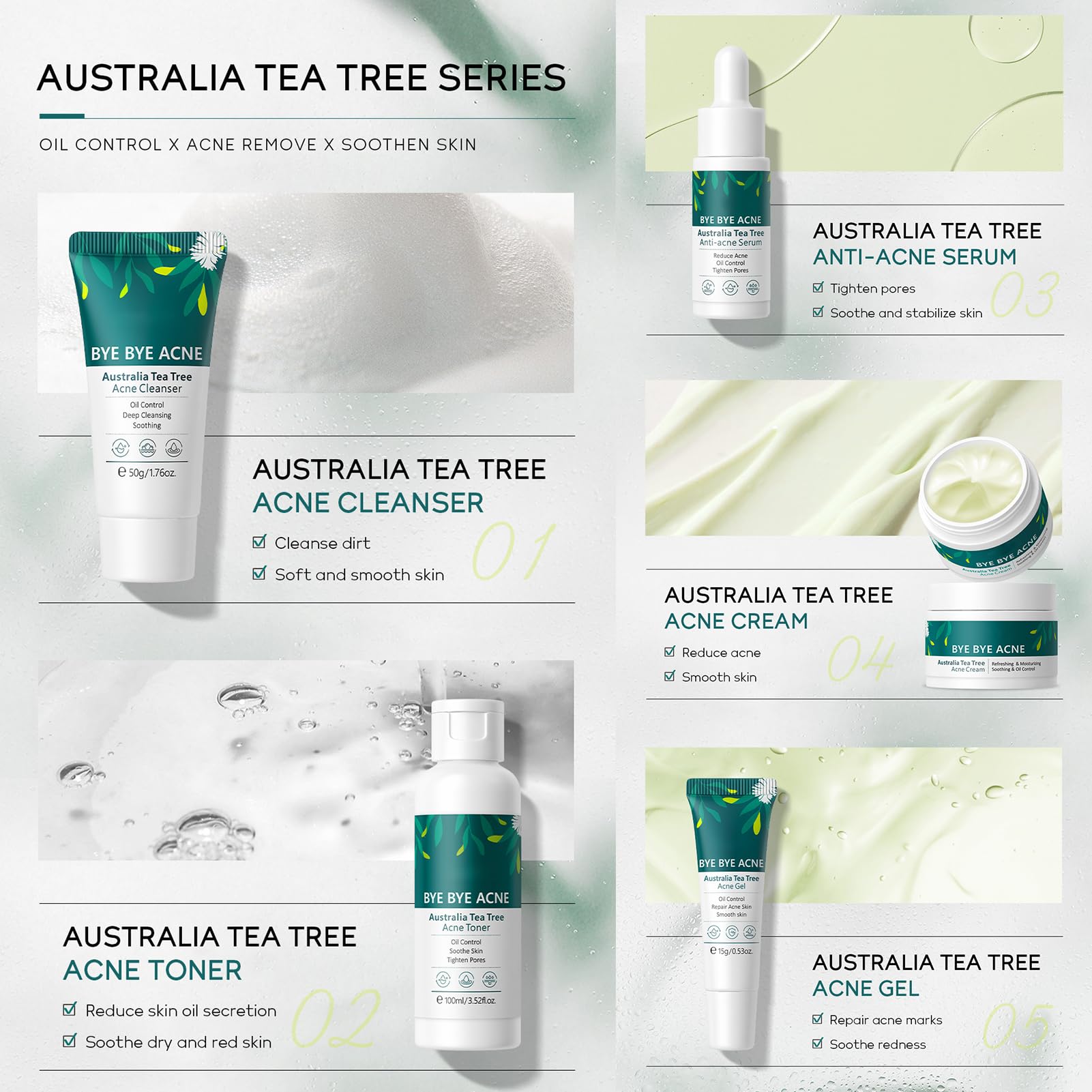 Tea Tree Set per la Cura della Pelle Anti Acne Kit Completo con