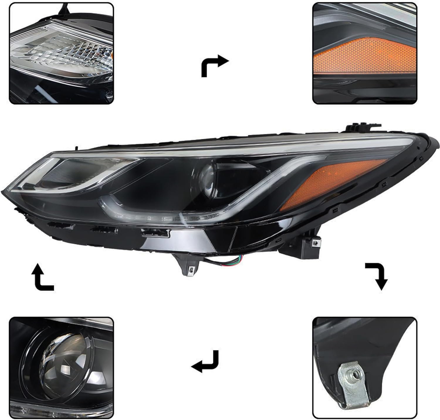 Driver Side Headlights Assembly Halogen Replacement for Cruze 2016-2018 with DRL Housing Chrome Lamp LH 1PC GM2502429 84106694