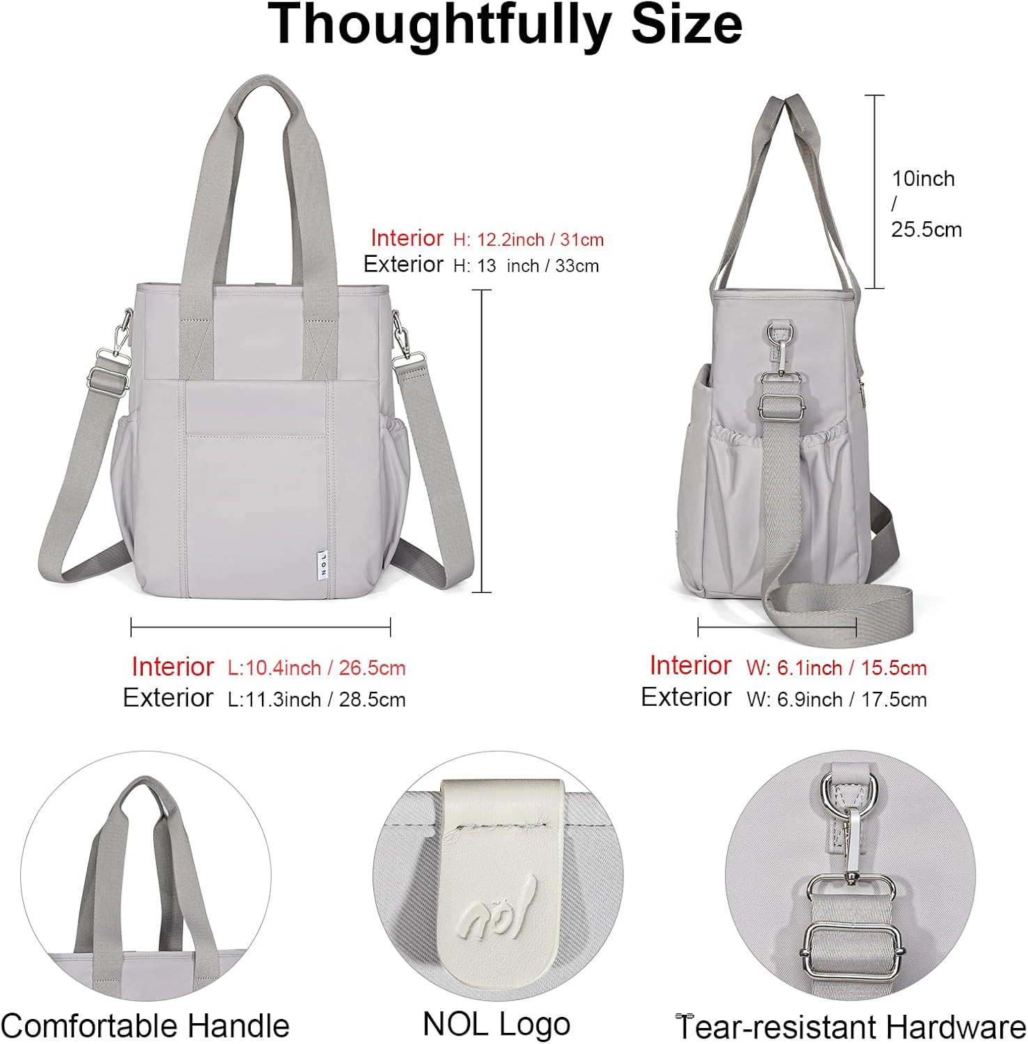 NOL Insulated Lunch Bag for Women, Large Spacious Lunch Tote Bag With Removable Adjustable Shoulder Strap with Multi Pockets, Leakproof Cooler Bag,Lightweight Nylon Waterproof Lunch Box For Work,Gray - Image 2