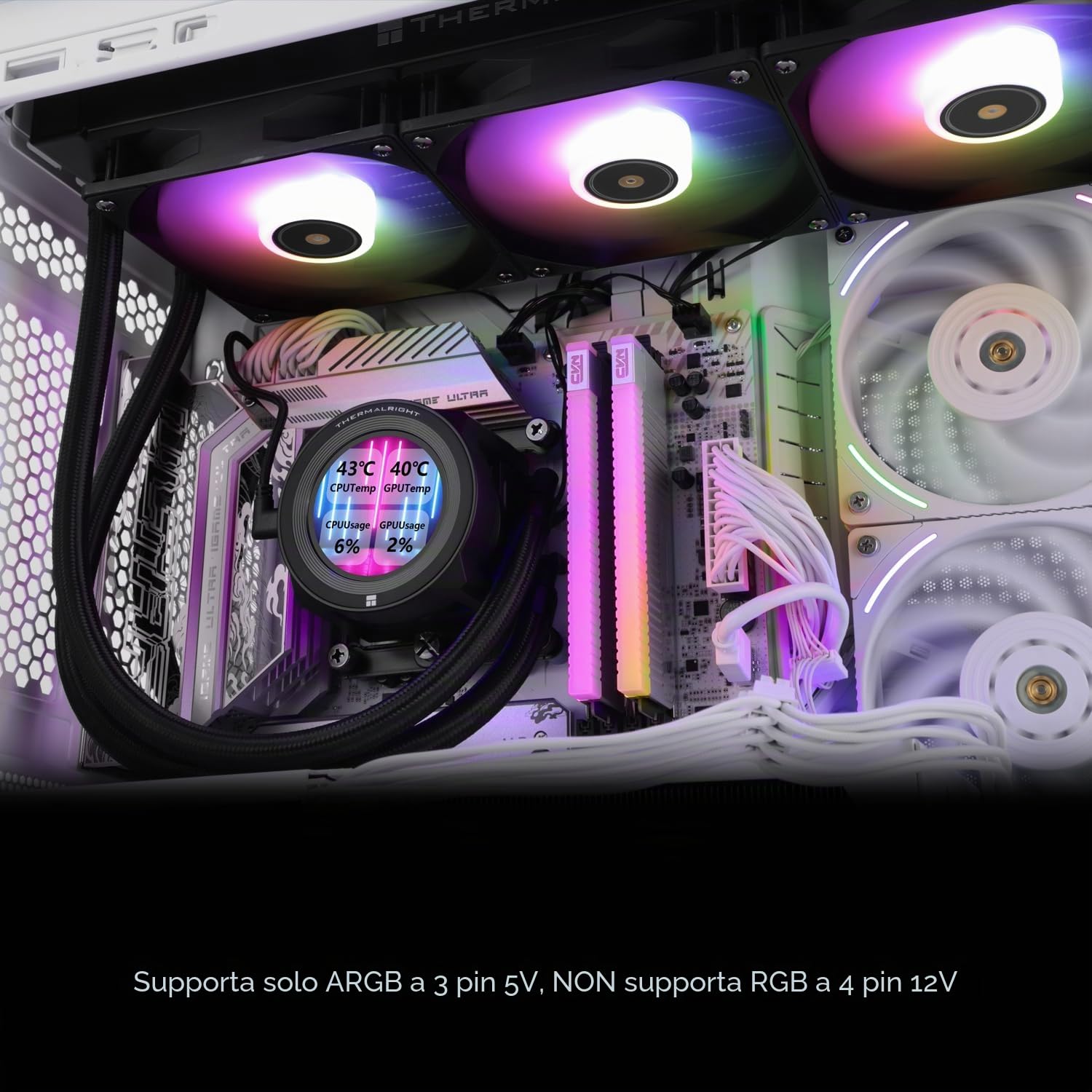 Thermalright CORE VISION 360 Nero ARGB-360mm AIO CPU Liquid Cooler, schermo LCD IPS con risoluzione 480x480, per AM4/AM5,Intel LGA1700/1851, schermo LCD fonoassorbente da 2,1 pollici per immagini