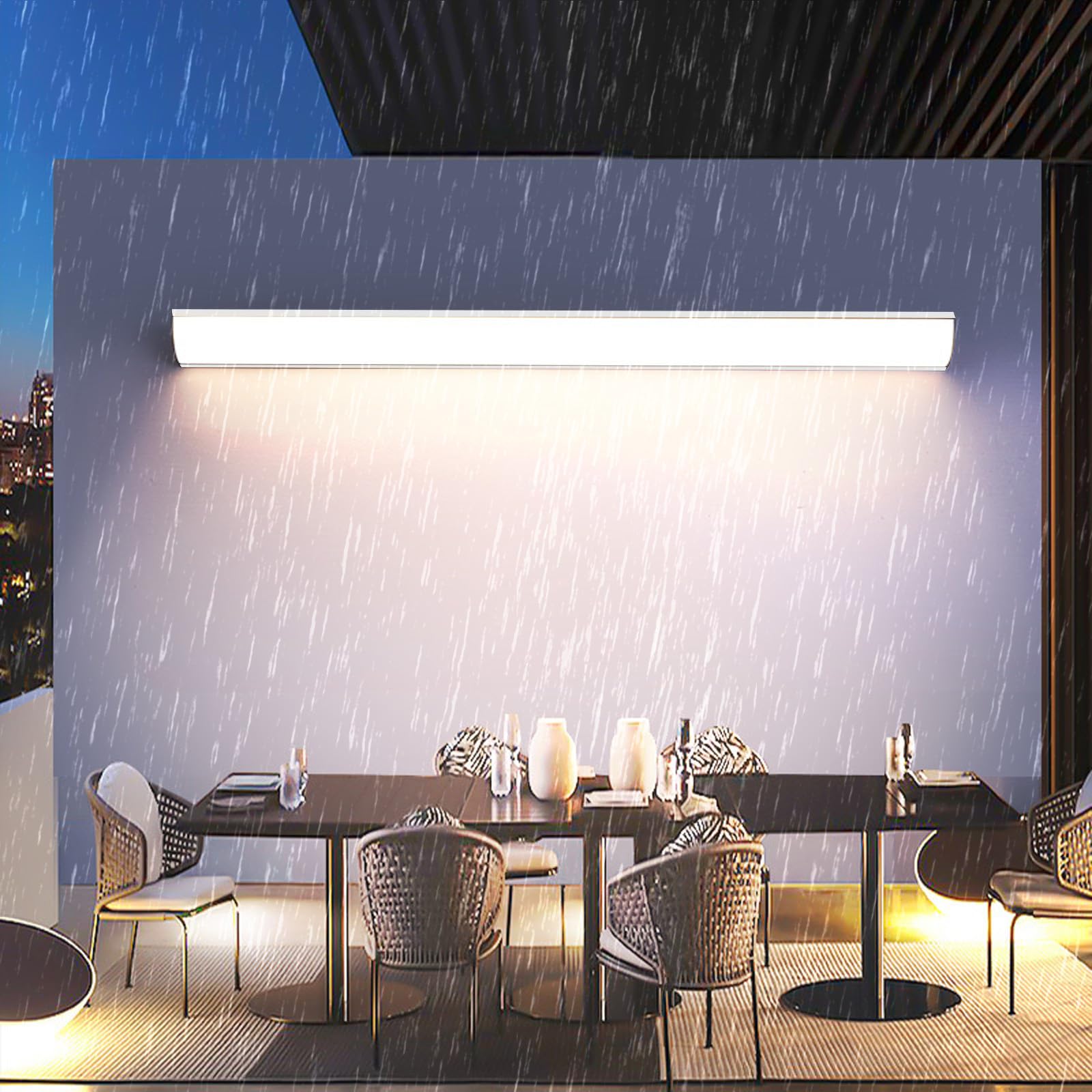TZSMUM Outdoor Wall Lighting IP65 Waterproof Outside Wall Sconce LED Terraces Wall Light Modern Exterior/Indoor Wall Lamp Aluminum Long for Proch Balcony Garden Decoration (Silvery-Warm Light,100cm)