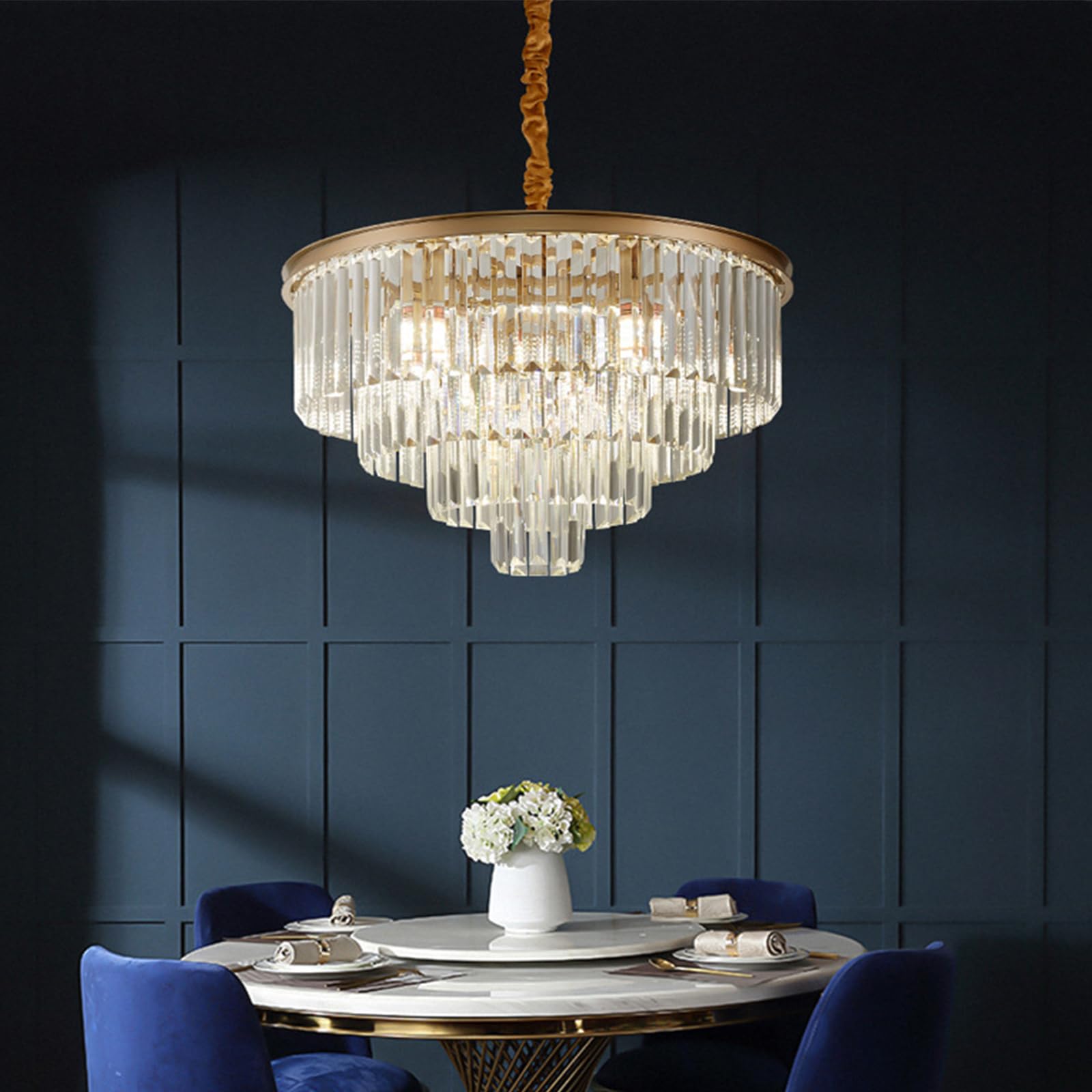 KXEcoLife Modern Crystal Pendant Light 4 Tiers Raindrop Chandelier Round Flush Mount Ceiling Lighting Fixture for Living Room Dining Lobby Restaurant