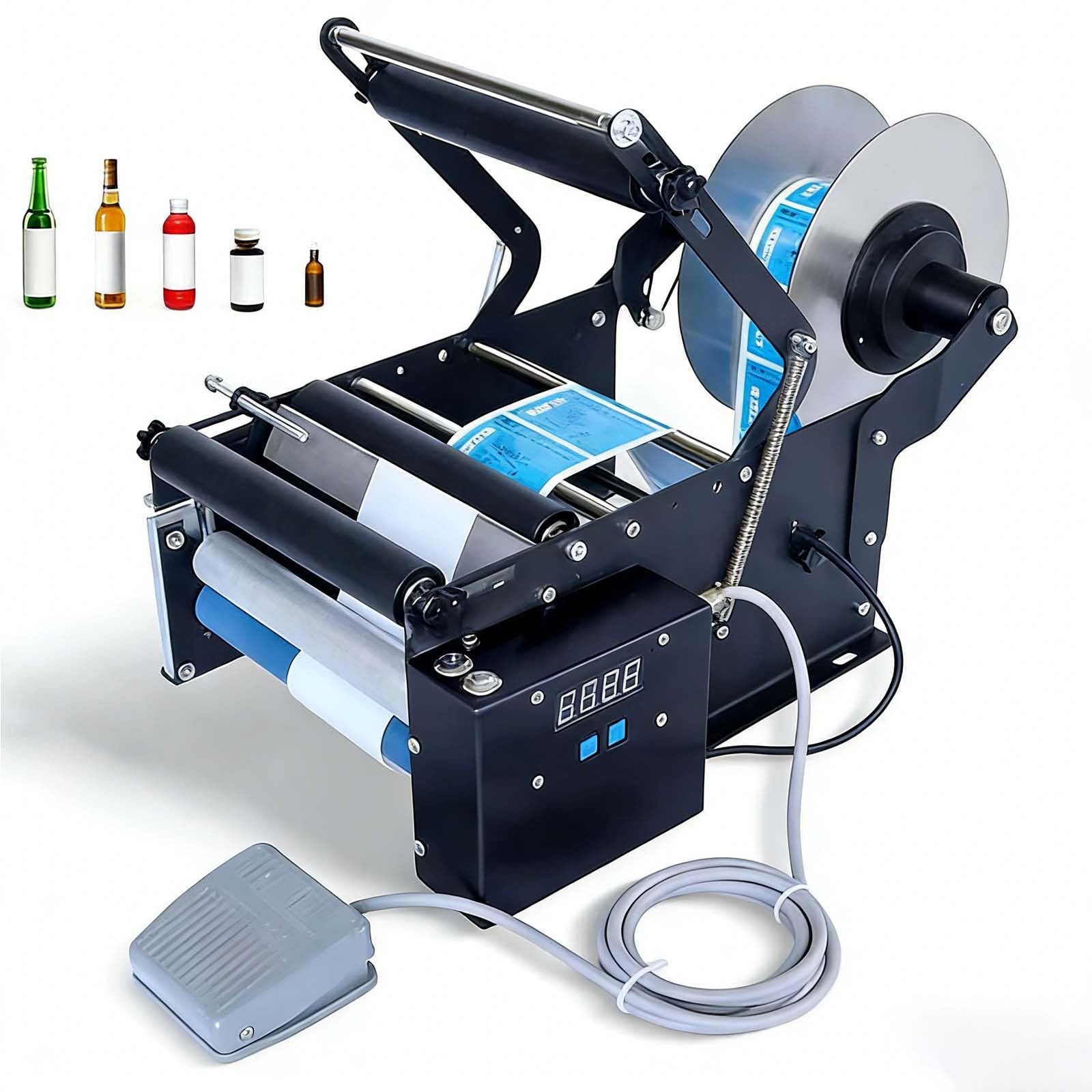 Etichettatrice semiautomatica con precisione regolabile per bottiglie rotonde